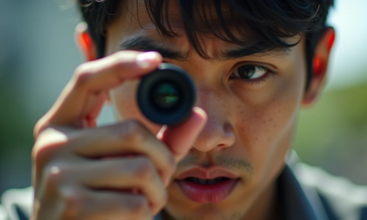 Verificando a limpeza da lente da câmera do celular.