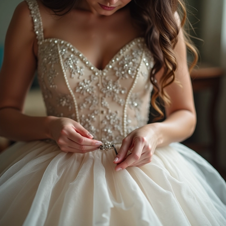 Vestido de princesa feito à mão, sem máquina.