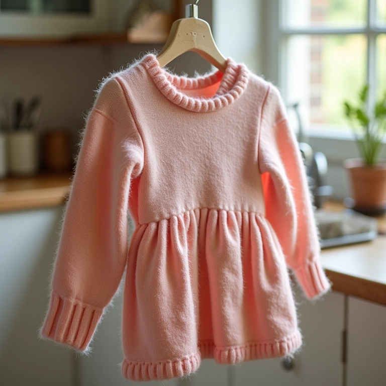 Vestido de tricô sendo lavado à mão com cuidado.