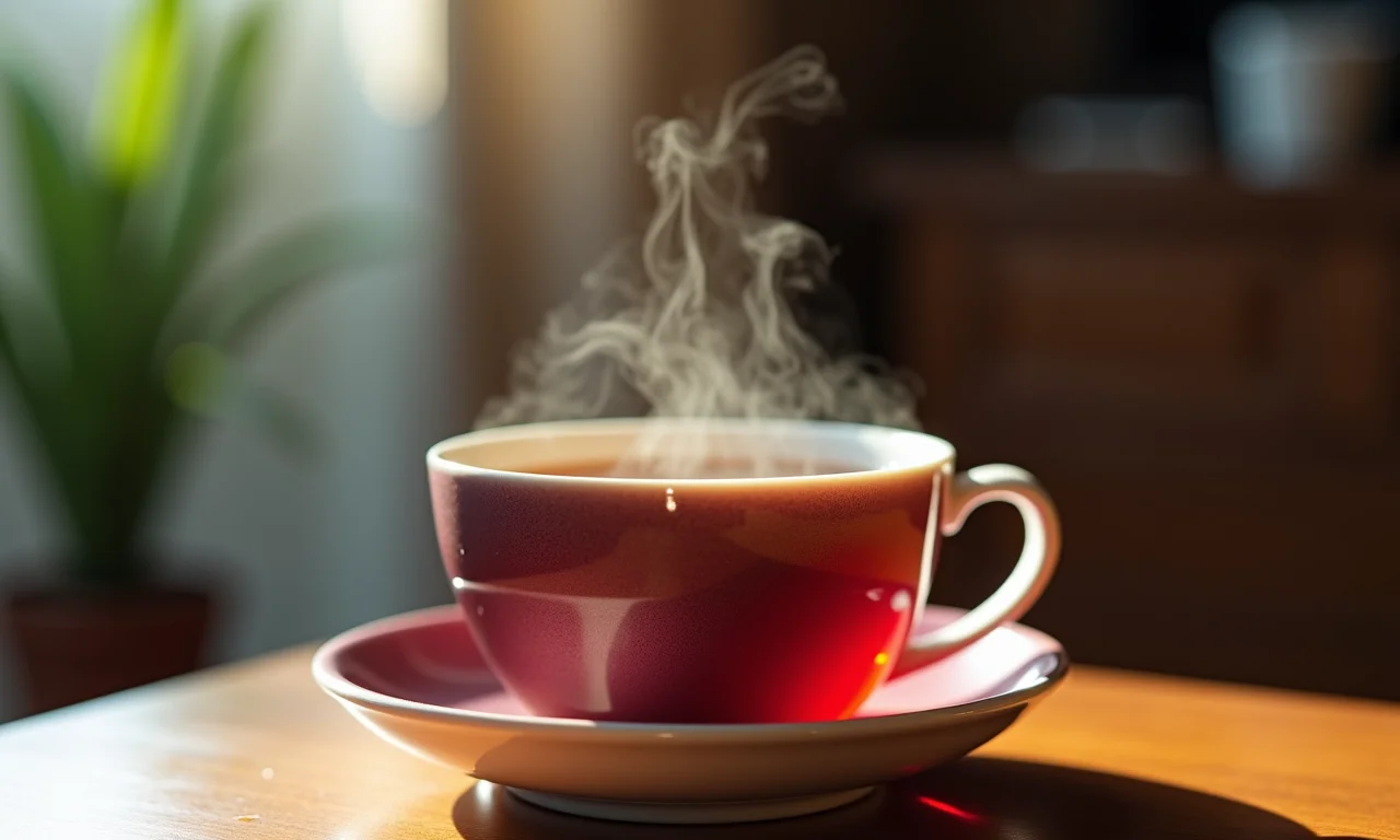 Xícara fumegante de chá de umê.